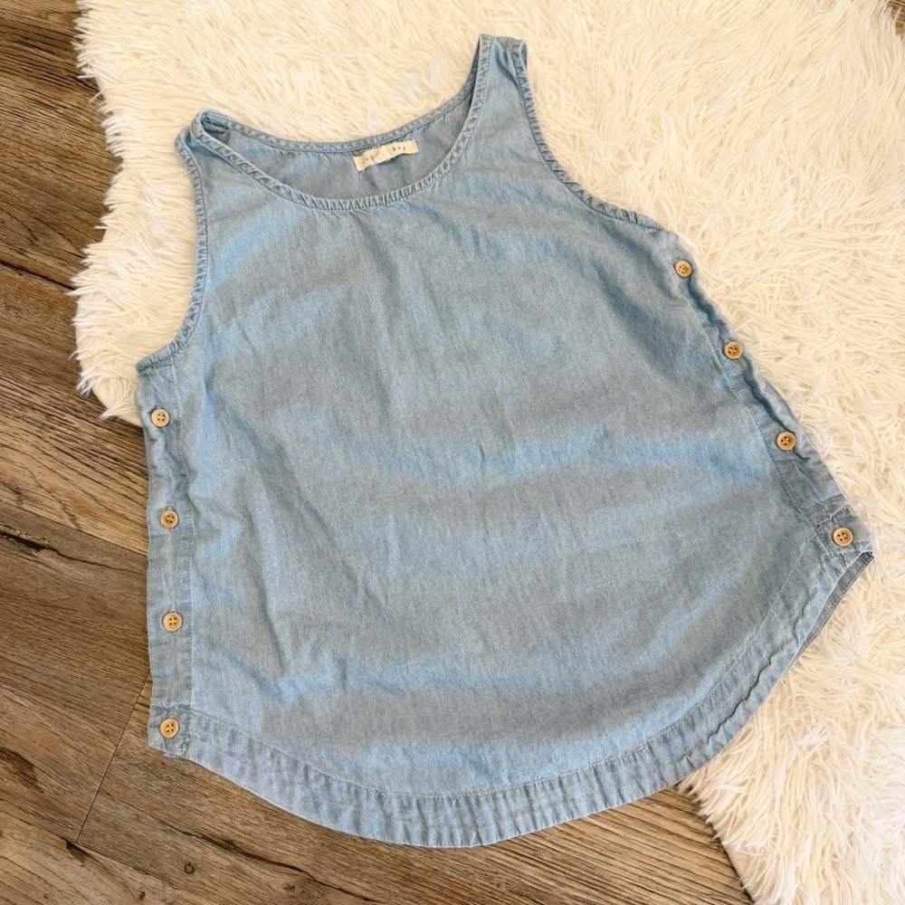 Copper Key Chambray Top Tank Side Button Detail XS Sleeveless Cotton Natural